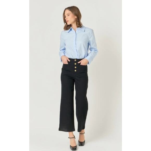 English Factory Culotte Pants - Sz M - Gold Button - Wide Leg Midi Rise - NWOT - Picture 2 of 15